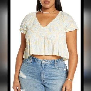 Bp Pastel Floral Smocked Peplum Top Xl